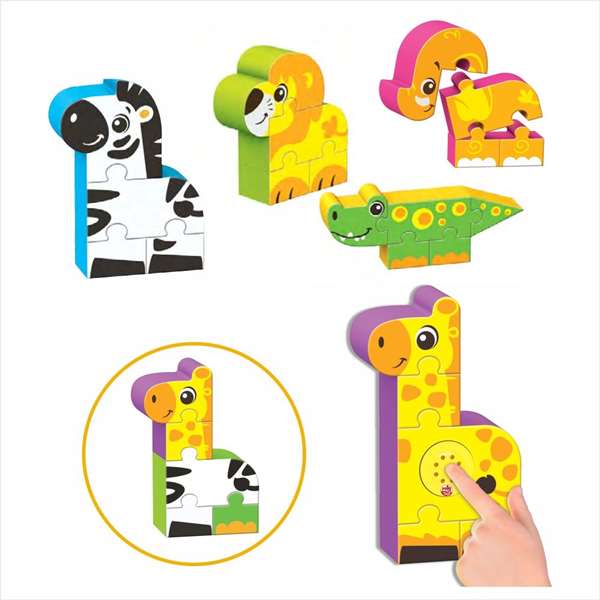 Reig Sound Puzzles Zoo - Blocs et figurines avec animaux du zoo, puzzle sonore éducatif sans piles pour enfants à partir de 1 an