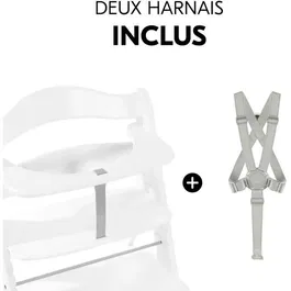 Hauck Chaise Haute Évolutive ALPHA+B en Bois FSC Blanc - De 6 Mois à 90 kg, Harnais 5 Points, Réglable, avec Patins Anti-Basculement