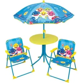 Fun House Salon de jardin Baby Shark pour enfants - Set avec table ronde, 2 chaises et parasol