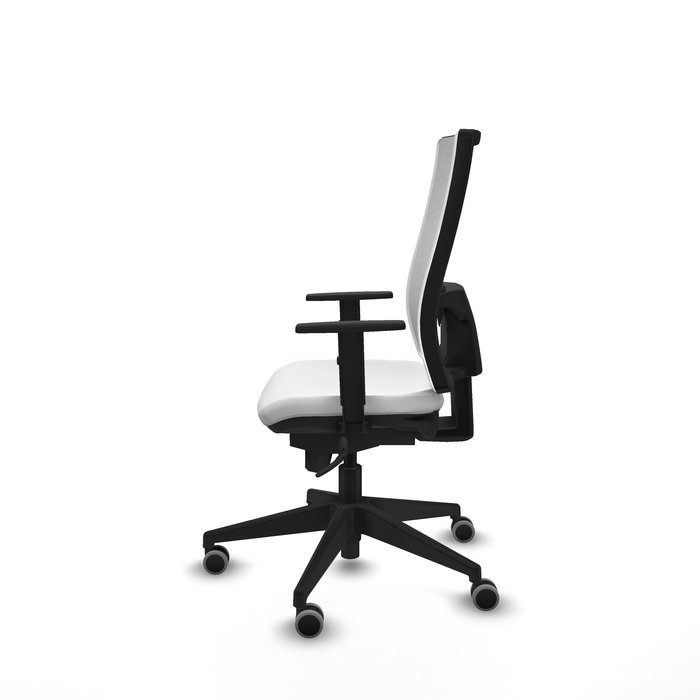 Chaise Horna Synchro 5 positions tissu Blanc Base pyramidale noire Accoudoir 1D Sans appui-tête Roulettes 65mm pour moquette