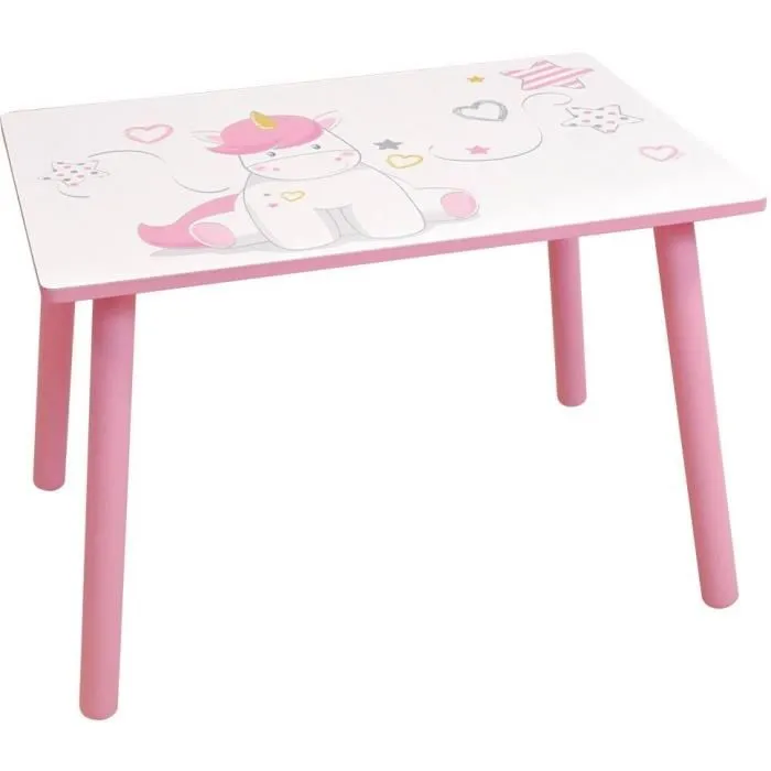 Fun House - Table rectangulaire et chaise licorne pour enfant, dimensions Table 61 x 42 x 41.5 cm, Chaise 31 x 31.5 x 49.5 cm, fille, à partir de 3 ans