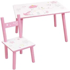 Fun House - Table rectangulaire et chaise licorne pour enfant, dimensions Table 61 x 42 x 41.5 cm, Chaise 31 x 31.5 x 49.5 cm, fille, à partir de 3 ans