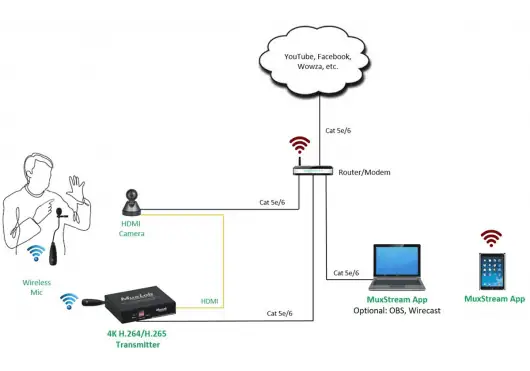 MUXLAB 500791 Kit Streaming Caméra PTZ HDMI/IP + Transmetteur avec Micro sans fil et Câble HDMI