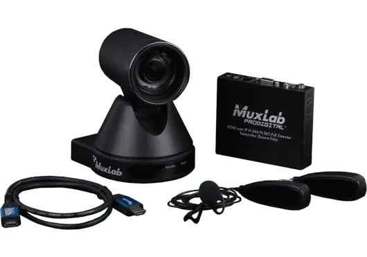 MUXLAB 500791 Kit Streaming Caméra PTZ HDMI/IP + Transmetteur avec Micro sans fil et Câble HDMI