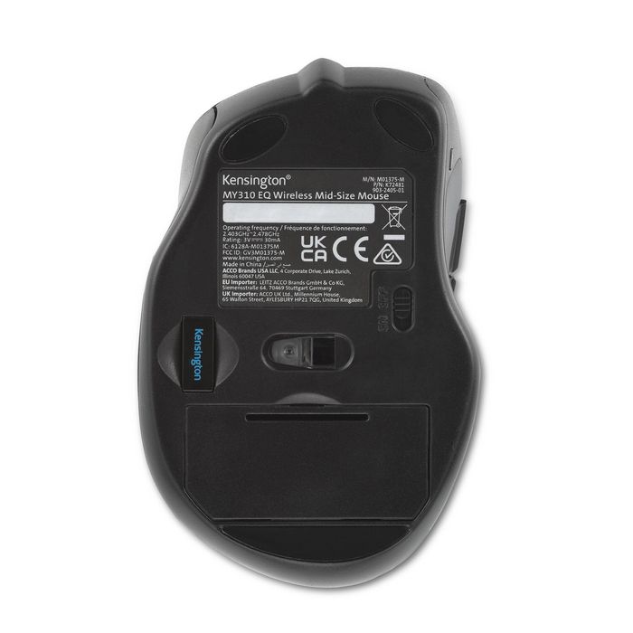 Kensington MY310 EQ Souris sans fil ergonomique avec 59% de plastique recyclé, capteur optique 800/1200/1600 DPI, molette cliquable, pour Windows, macOS, ChromeOS