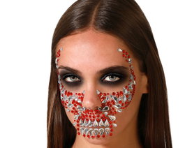 Atosa Bijoux Faciaux Adhésifs Crâne Rouge et Argent