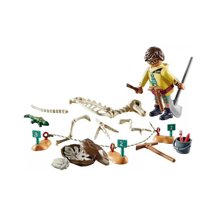 PLAYMOBIL Excavation avec squelette de dinosaure - Set archéologique avec accessoires, 4 ans et plus - 71527