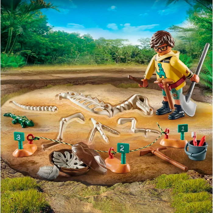 PLAYMOBIL Excavation avec squelette de dinosaure - Set archéologique avec accessoires, 4 ans et plus - 71527