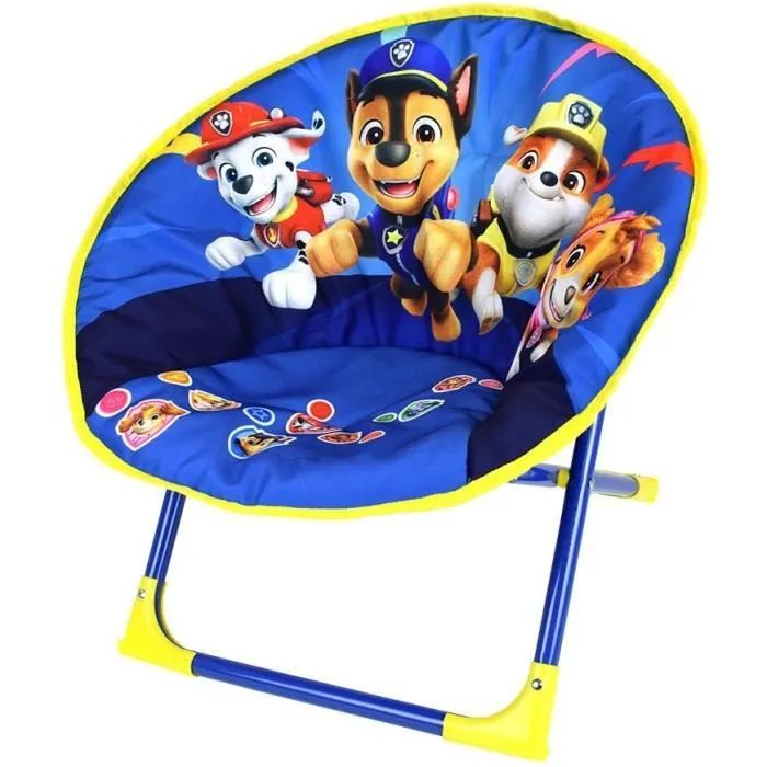 Fun House Siège lune pliable enfant Pat'Patrouille - Chaise design, 54 x 42 x 47 cm - 100% polyester, structure métal - A partir de 24 mois