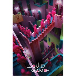 Poster Squid Game escaliers et esprits masqués