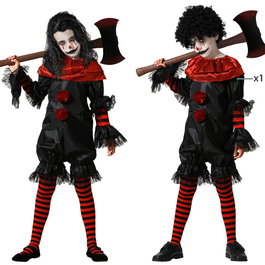 Déguisement Clown Noir à Pois Unisexe Enfant 7-9 Ans, Col Volumineux Style Cirque, Polyester, pour Halloween et Fêtes