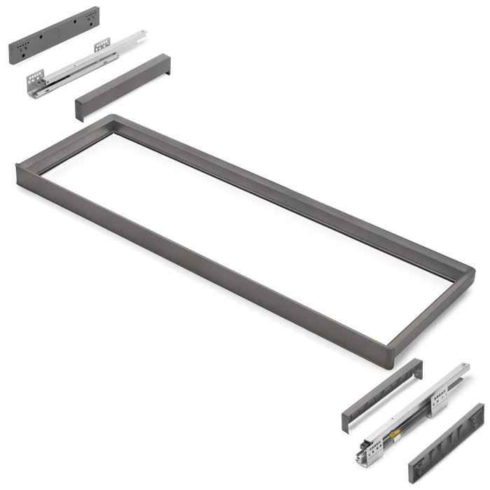 Emuca Rack avec glissières à extension totale et à fermeture douce pour accessoires d'armoire Quartz, 1062-1088mm, Aluminium et plastique, Titane Emuca Rack avec glissières à extension totale et à fermeture douce pour accessoires d'armoire Quartz, 1062-1088mm, Aluminium et plastique, Titane