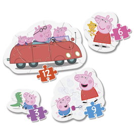 CLEMENTONI My First Puzzle Peppa Pig - Puzzle enfant 3, 6, 9, 12 pièces - Taille boîte: 21 x 26.5 x 7.2 cm