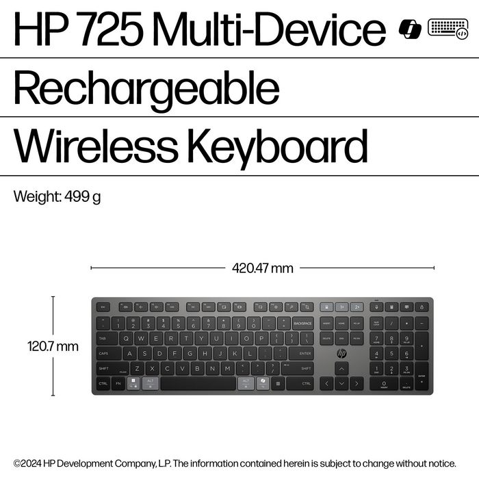 HP HP 725 Clavier sans fil rechargeable multi-appareil Noir HP HP 725 Clavier sans fil rechargeable multi-appareil Noir