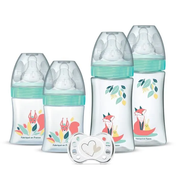 Dodie Lot de 4 biberons naissance avec tétine ronde anti-colique (2 x 150 ml et 2 x 270 ml) et une sucette naissance Dodie Lot de 4 biberons naissance avec tétine ronde anti-colique (2 x 150 ml et 2 x 270 ml) et une sucette naissance