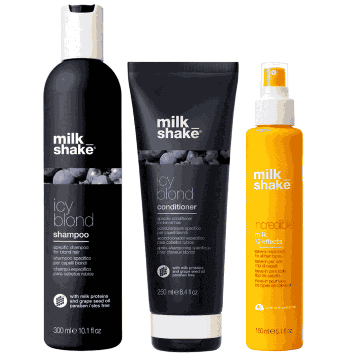 Milk Shake Set Icy Blond avec Shampooing, Après-shampooing et Huile Incredible Milk Shake Set Icy Blond avec Shampooing, Après-shampooing et Huile Incredible
