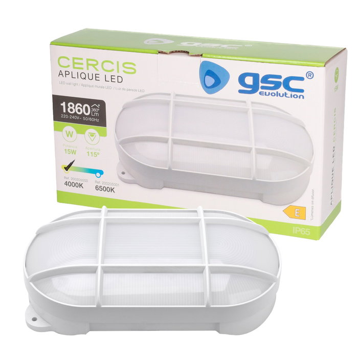 GSC Evolution Aplique LED ovale Cercis avec grille, 15W, 4000K, Blanco