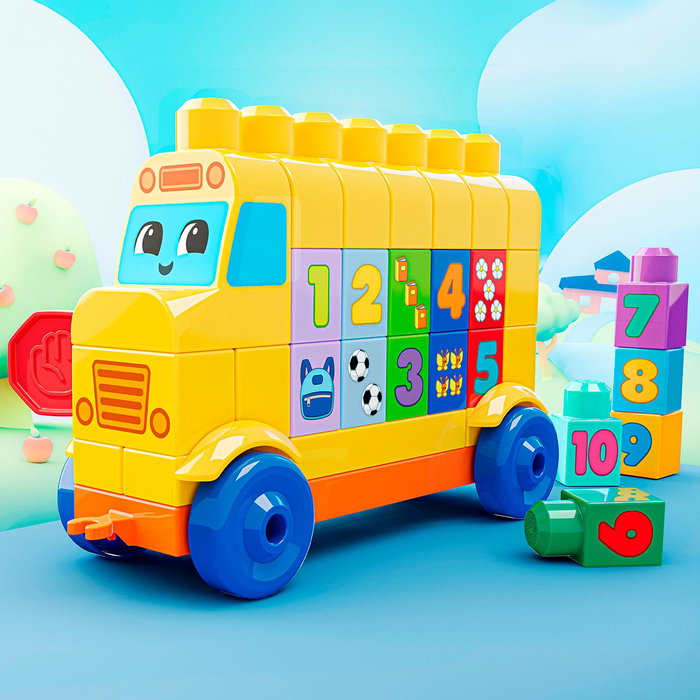 MEGA BLOKS Autobus Construye Y Cuenta Jkg34 - Jeu de construction éducatif avec 45 pièces et chiffres, pour enfants à partir de 12 mois (version espagnole)
