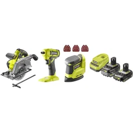 Ryobi Pack 3 outils ONE+ 18V avec perceuse-visseuse, scie sauteuse, ponceuse delta, batteries et chargeur
