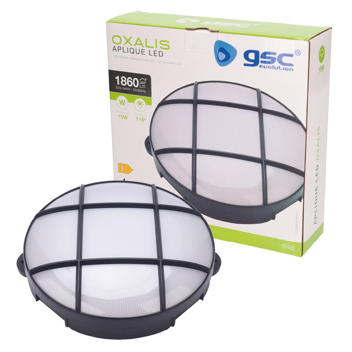GSC Evolution Applique LED Oxalis ronde avec grille, 15W, 4000K, Negro