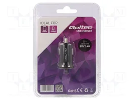QOLTEC Alimentation USB pour voiture, 5V/2,4A, Noir