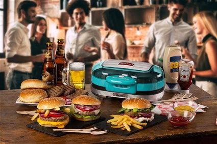 Ariete 205/01 Machine à hamburgers Party Time bleue - Machine compacte avec plaques antiadhésives pour hamburgers, toasts et sandwichs chauds Ariete 205/01 Machine à hamburgers Party Time bleue - Machine compacte avec plaques antiadhésives pour hamburgers, toasts et sandwichs chauds