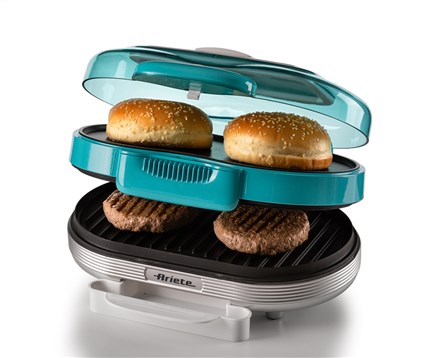 Ariete 205/01 Machine à hamburgers Party Time bleue - Machine compacte avec plaques antiadhésives pour hamburgers, toasts et sandwichs chauds Ariete 205/01 Machine à hamburgers Party Time bleue - Machine compacte avec plaques antiadhésives pour hamburgers, toasts et sandwichs chauds