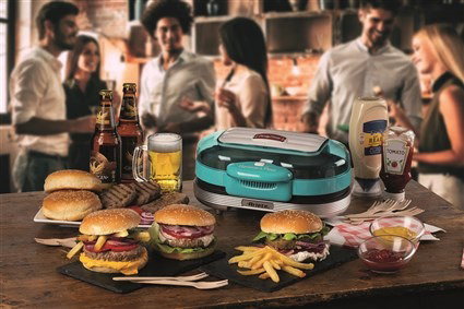 Ariete 205/01 Machine à hamburgers Party Time bleue - Machine compacte avec plaques antiadhésives pour hamburgers, toasts et sandwichs chauds Ariete 205/01 Machine à hamburgers Party Time bleue - Machine compacte avec plaques antiadhésives pour hamburgers, toasts et sandwichs chauds