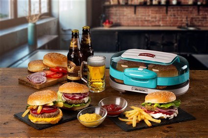 Ariete 205/01 Machine à hamburgers Party Time bleue - Machine compacte avec plaques antiadhésives pour hamburgers, toasts et sandwichs chauds Ariete 205/01 Machine à hamburgers Party Time bleue - Machine compacte avec plaques antiadhésives pour hamburgers, toasts et sandwichs chauds