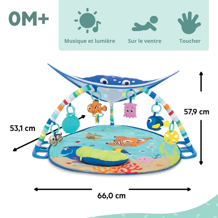 Disney Baby - Tapis d'éveil bébé évolutif Nemo Mr. Ray Ocean Lights avec 70+ sons, activités, coussin, guirlande lumineuse et miroir