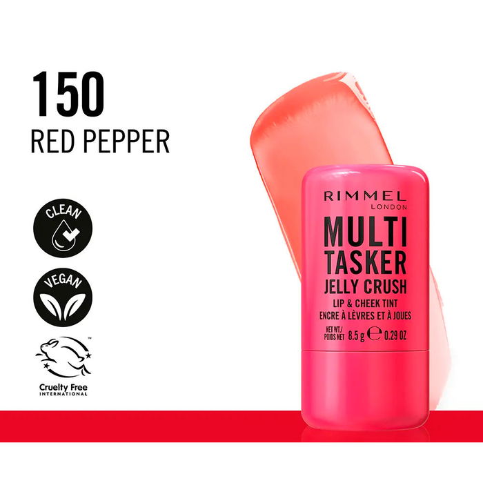 Rimmel London #150 Bâton Blush et Rouge à Lèvres Multitasker Jelly Crush Red Pepper Hydratant Longue Tenue 8.5g Rimmel London #150 Bâton Blush et Rouge à Lèvres Multitasker Jelly Crush Red Pepper Hydratant Longue Tenue 8.5g