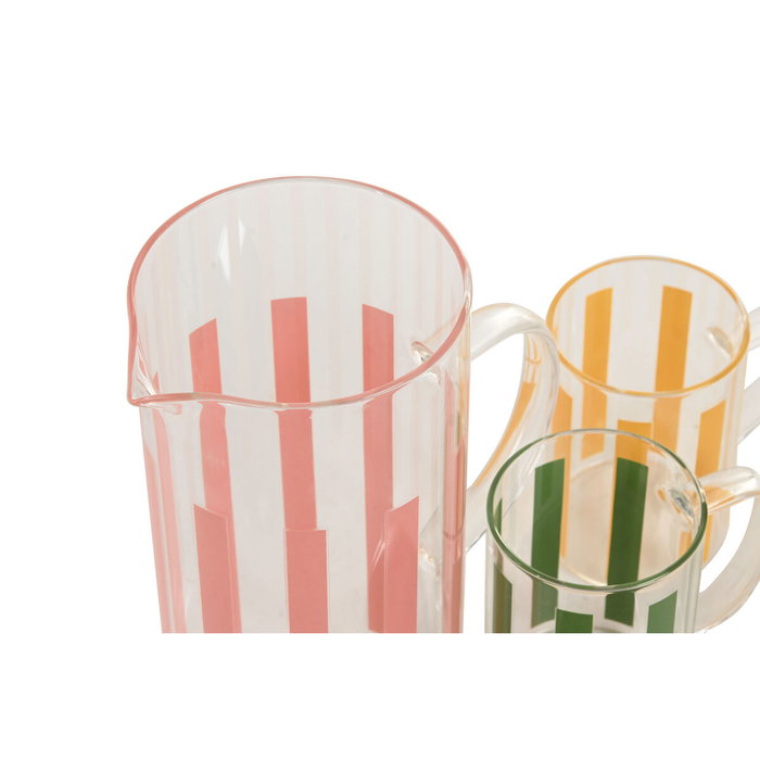 Set de pichets avec verres Home ESPRIT Jaune Vert Corail Acier inoxydable Verre Rayures Moderne Set de pichets avec verres Home ESPRIT Jaune Vert Corail Acier inoxydable Verre Rayures Moderne