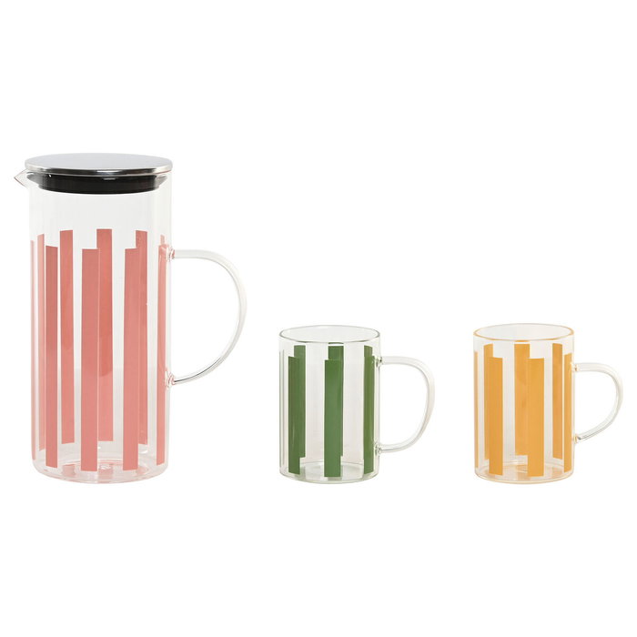 Set de pichets avec verres Home ESPRIT Jaune Vert Corail Acier inoxydable Verre Rayures Moderne Set de pichets avec verres Home ESPRIT Jaune Vert Corail Acier inoxydable Verre Rayures Moderne