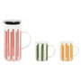 Set de pichets avec verres Home ESPRIT Jaune Vert Corail Acier inoxydable Verre Rayures Moderne