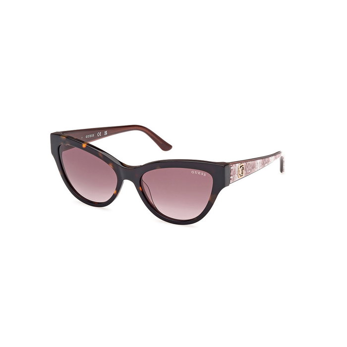 Guess Gafas GU00112 52F - Lunettes de soleil femmes style œil-de-chat, monture havane foncé, verres bruns dégradés 56 mm