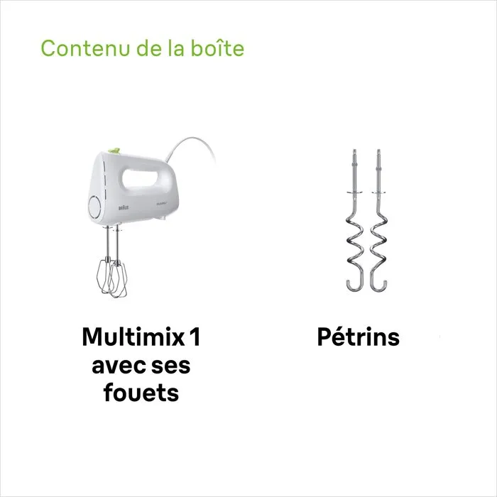 Braun HM1100WH MultiMix 1 - Batteur électrique 450 W, 4 vitesses + Turbo, blanc