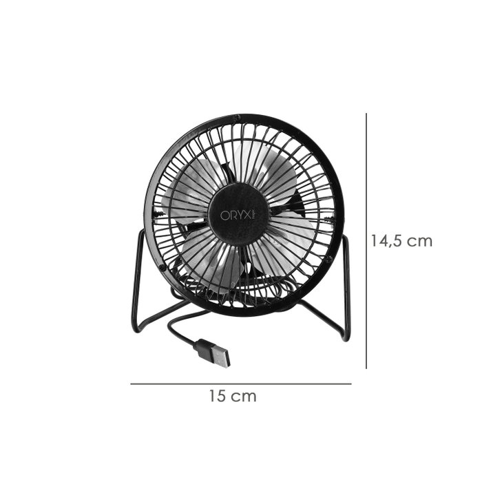 ORYX Ventilateur de Bureau 10 cm USB 2,5W Noir