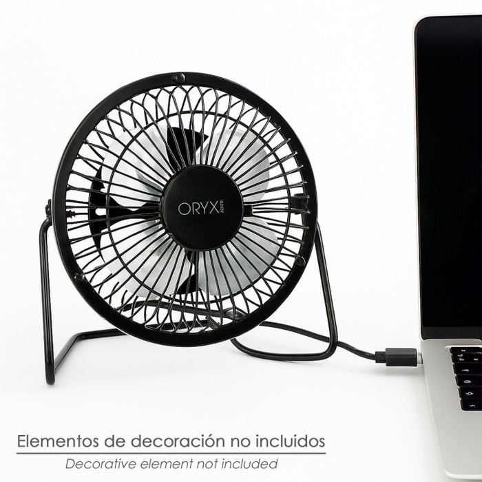 ORYX Ventilateur de Bureau 10 cm USB 2,5W Noir