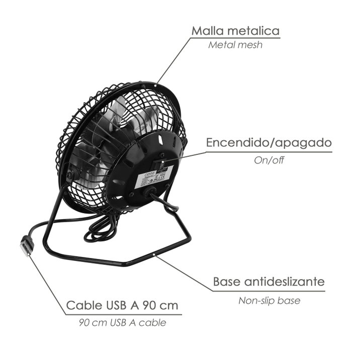 ORYX Ventilateur de Bureau 10 cm USB 2,5W Noir
