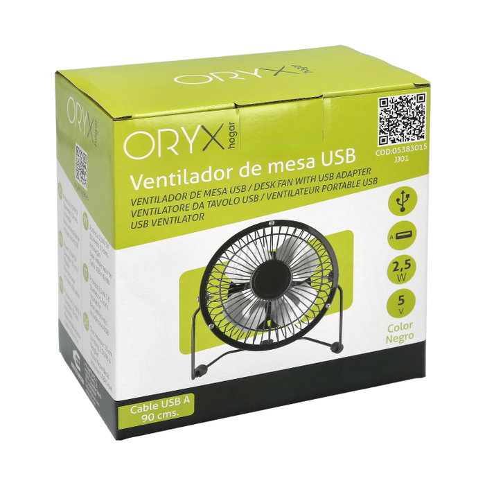 ORYX Ventilateur de Bureau 10 cm USB 2,5W Noir