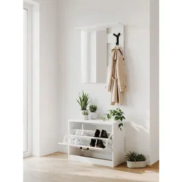Vestiaire d'entrée Limone blanc avec miroir et rangements
