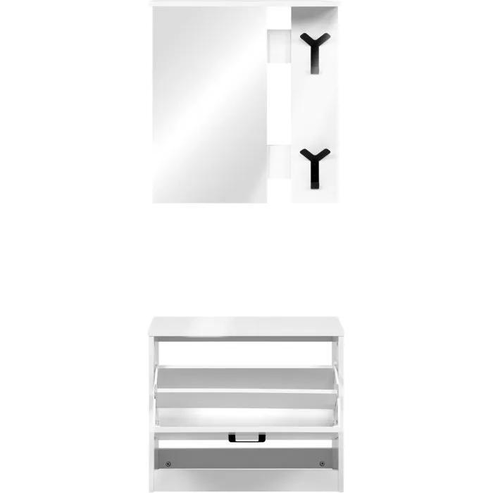 Vestiaire d'entrée Limone blanc avec miroir et rangements Vestiaire d'entrée Limone blanc avec miroir et rangements