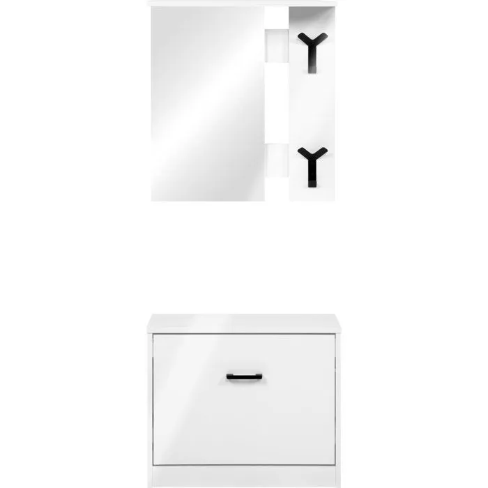 Vestiaire d'entrée Limone blanc avec miroir et rangements Vestiaire d'entrée Limone blanc avec miroir et rangements