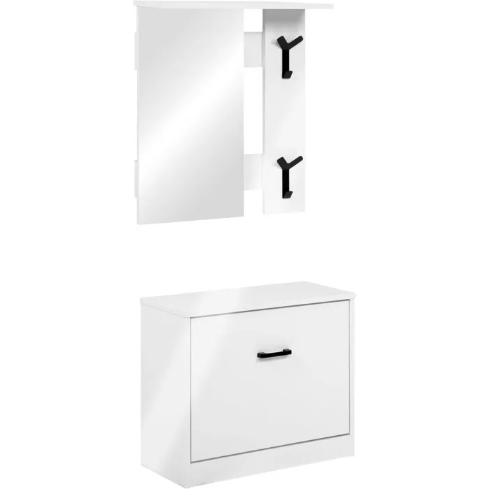 Vestiaire d'entrée Limone blanc avec miroir et rangements Vestiaire d'entrée Limone blanc avec miroir et rangements
