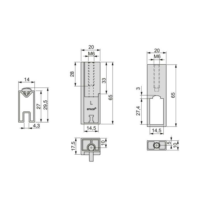 Emuca Lot de 2 rails de penderie Luxe de 1,15 m de long avec supports, Aluminium et Plastique, Titane