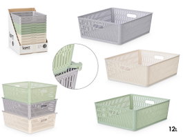 KIPIT Boîte de support extensible, Lot de 12, Beige + Gris + Vert