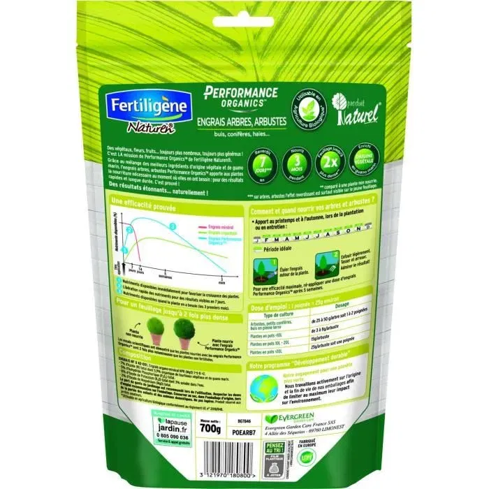 Fertiligene Engrais Arbres et Arbustes 700 g PoeARB7 - Organique, Action Rapide 7 Jours, Nourrit 3 Mois - Feuillage Dense
