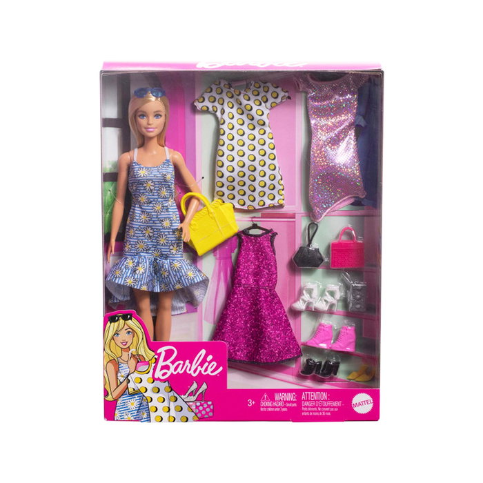 Barbie - Poupée Barbie Fashionista avec 4 tenues différentes et à la mode - Modèle JCR80 - Mattel