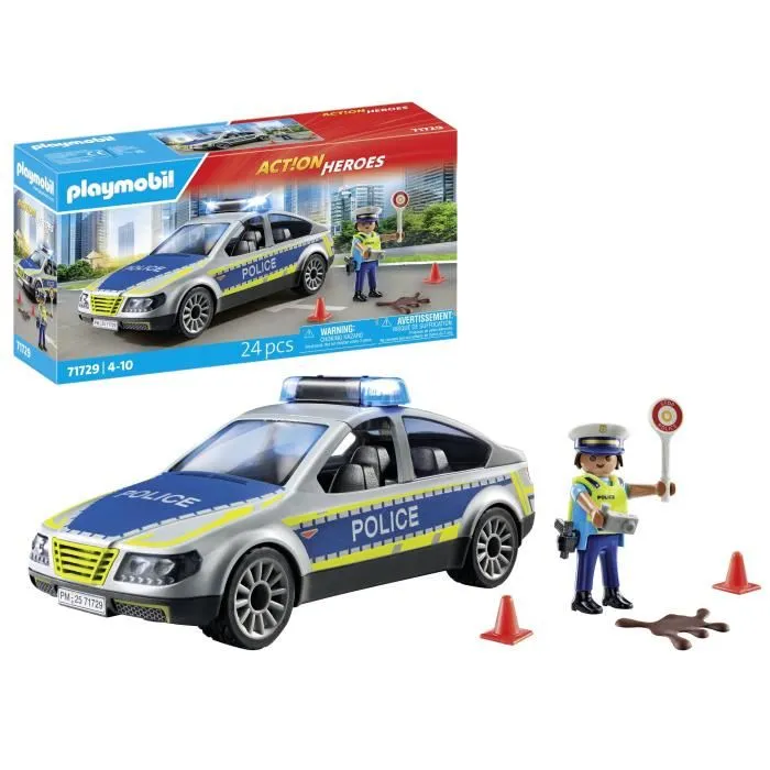 Playmobil 71729 - Voiture de Police avec Sirène et Gyrophare, Set de 24 Pièces Action Heroes pour Enfants dès 4 Ans