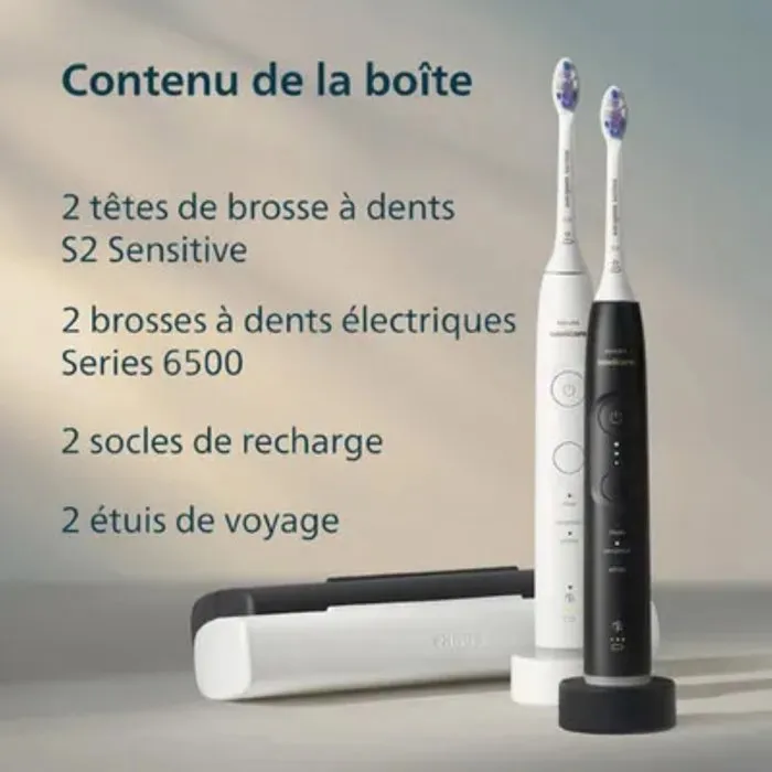 Philips Sonicare Série 6500 HX7419/01 - Pack double manche blanc et noir